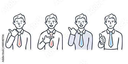 Stylized business professionals pointing and gesturing positively, ideal for corporate communication.