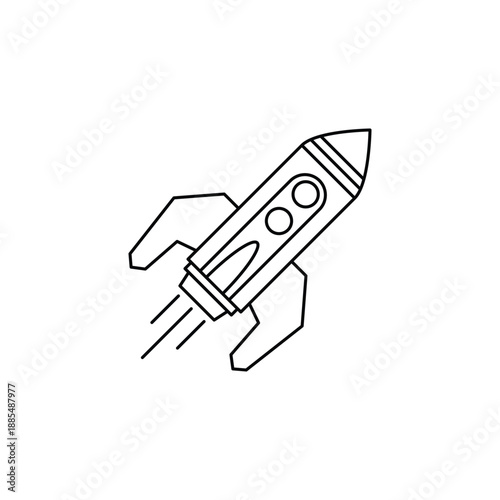 Illustration of a flying rocket, booster, rocket icon in line