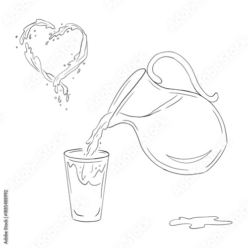 Milk illustration set. Liquid pouring from a jug. Hand-drawn vector graphics.