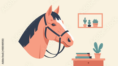 Artistic illustration of a horse's head on a light cream background