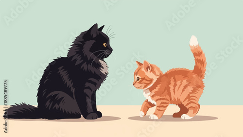 Black and orange kittens interacting with each other