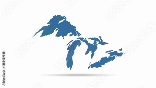 Abstract blue map outline of large lakes region
