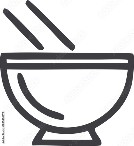 Minimalist Mealtime: A sleek, simple line drawing presents a bowl ready for a delicious meal, complete with chopsticks. A versatile graphic perfect for culinary concepts
