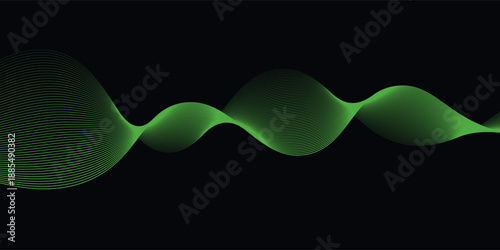 Obraz na plátne Dark Background with Smooth Green Curve Line Pattern for Futuristic, Elegant, an