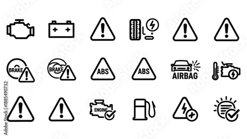 Car Dashboard Warning Icons and Symbols.
