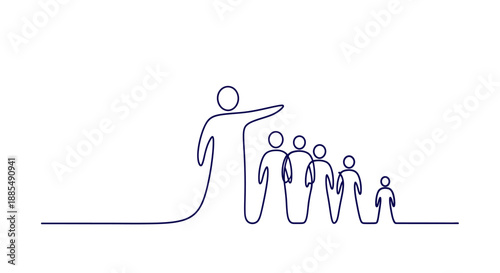 Leader Guiding Team Members Continuous Line Drawing.