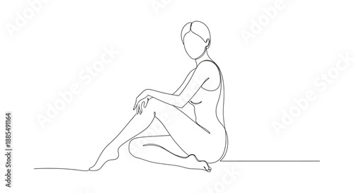 Minimalist Line Drawing of Seated Nude Woman.