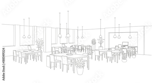 Restaurant Interior Design with Tables and Chairs.