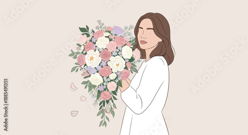 Woman Holding Bouquet of Flowers.