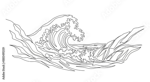 Ocean Wave Illustration Crashing on Shore.