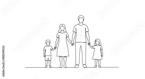 Simple Line Drawing of a Family.