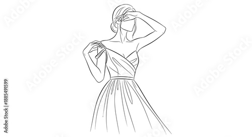 Woman Wearing Elegant Formal Dress Sketch.