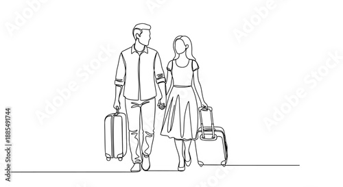Man and Woman Walking with Luggage.