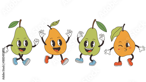 A colorful illustration of anthropomorphic fruits dancing in a playful scene