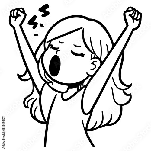 Woman Yawn Morning Wake Up Cartoon Illustration.
