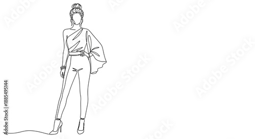 Fashionable Woman Standing with Handbag Illustration.