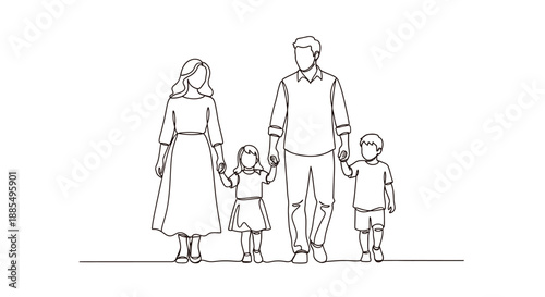 Family of four holding hands together.