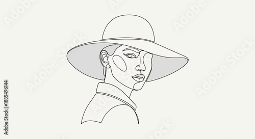 Woman Wearing Elegant Wide Brimmed Hat Portrait.