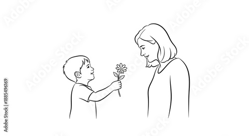Woman Receiving Flower from Little Boy.