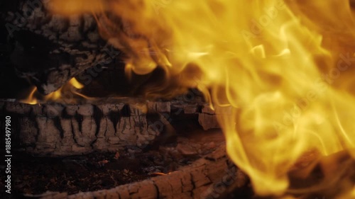 Sizzling Flame Waves  A Wooden Fires Blazing Rhythm