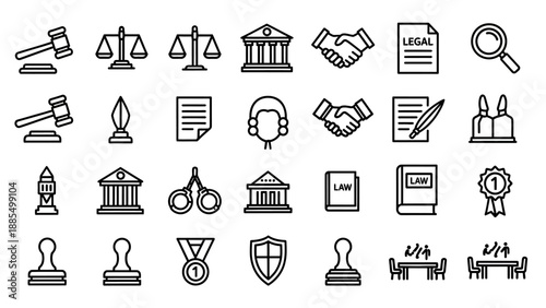 Collection of Black and White Law Icons.