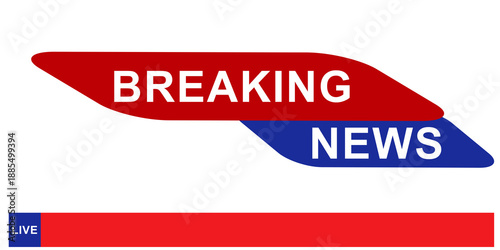 Red and Blue Breaking News Banner with Modern Broadcast Style, Live News Lower Third Graphic, TV News Alert Design, Transparent Background PNG for Media and Journalism