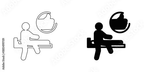 
Patient Recovery and Hospital Discharge Icon – Medical Healthcare Clinic Service with Thumbs Up Success and Wellness Concept