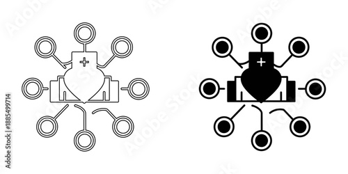 Medical Network Hub and Integrated Healthcare System Icon – Digital Health Management and Clinical Connectivity Concept