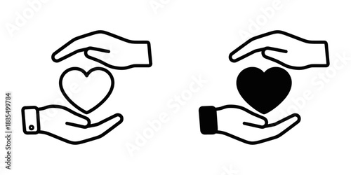 Hands Holding Heart Icon – Healthcare Support, Charity Donation, and Medical Insurance or Protection Concept