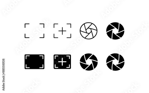 Camera focus and aperture icons set, representing photography and videography settings