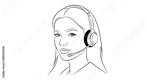 Woman Wearing Headset Illustration.