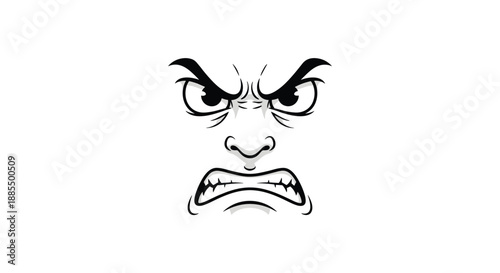 Close-up illustration of an angry facial expression in black and white with furrowed brows and gritting bared teeth.
