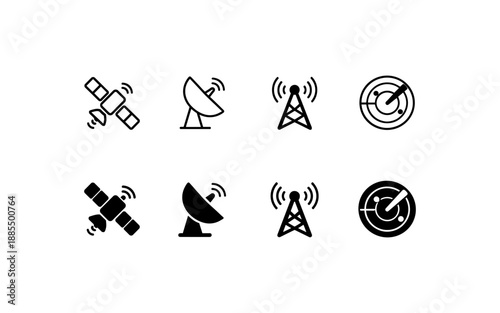 Collection of communication and radar icons, representing technology and connectivity