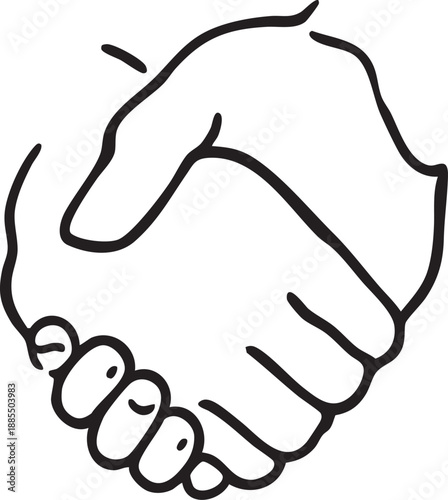 Handshake line drawing symbolizing cooperation trust and agreement in black and white vector illustration