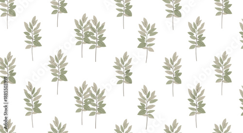 Minimalist seamless pattern with simple green watercolor-style branches on a clean white background for a fresh and natural design.