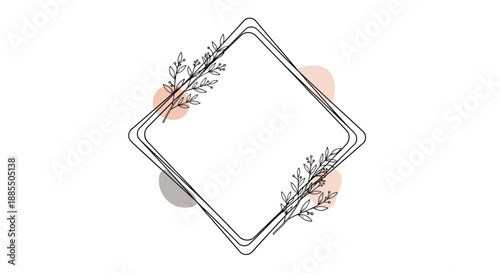 Wallpaper Mural An elegant diamond-shaped line art frame decorated with botanical branches and abstract pastel colored circles. Torontodigital.ca