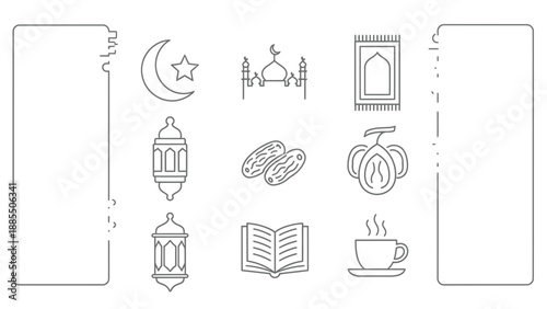 Ramadan icons and symbols for cultural and religious celebrations