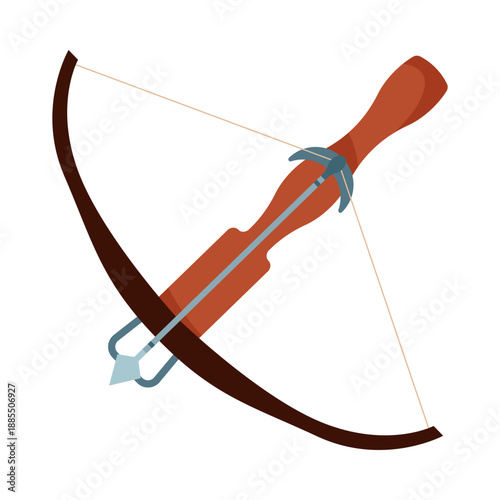 Simple isolated wooden bow with arrow on white background for archery or hunting vector illustration