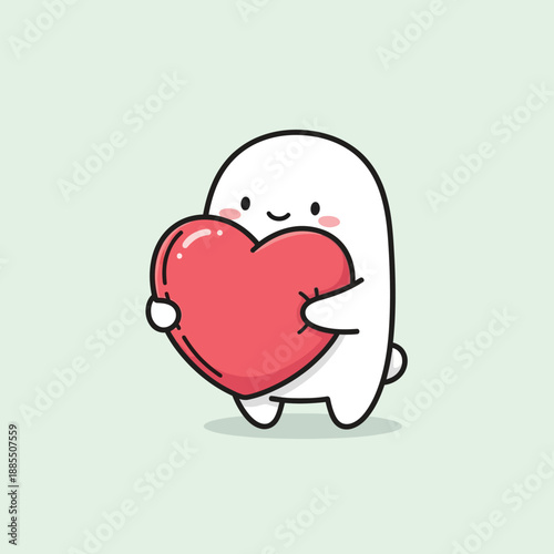 Cartoon Character Holding Heart Shape Object.