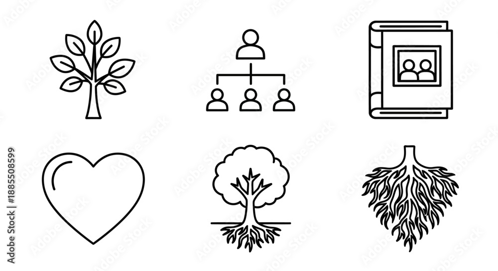 Εκτύπωση καμβά Outline Line Icons Set for Family History, Life, and Growth Concepts