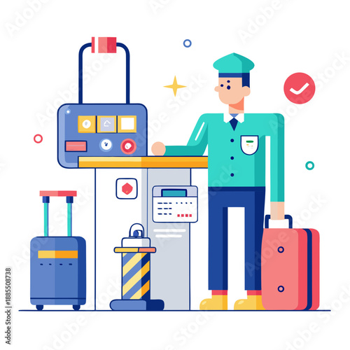 Airport customs officer with luggage at checkpoint