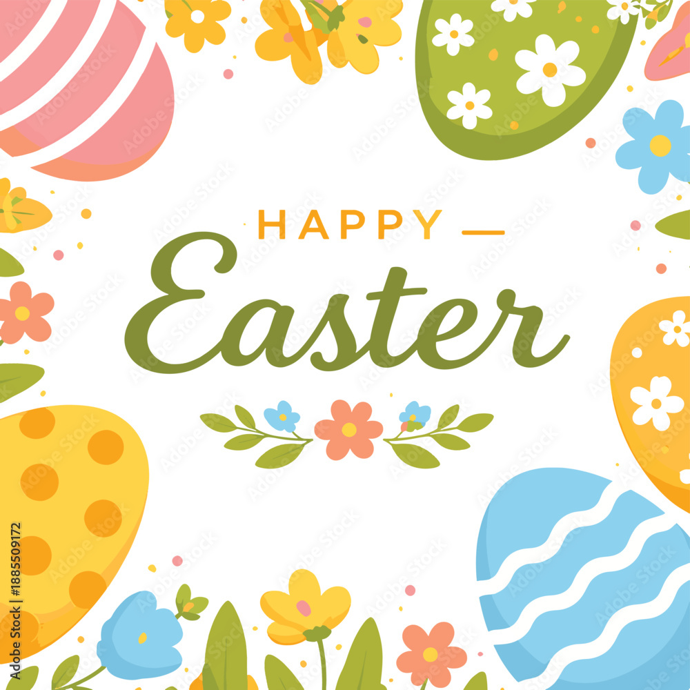 Fototapeta premium Happy Easter Floral Egg Frame Vector Illustration For Spring Holiday Greeting Design