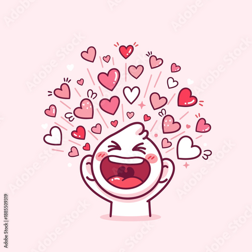 Cartoon Character Surrounded by Hearts Laughing.