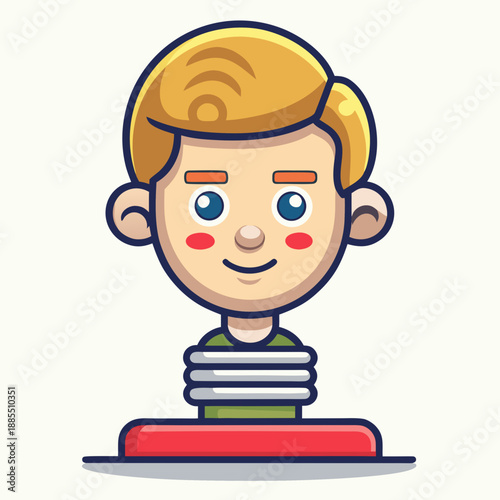 Happy cartoon boy bobblehead on spring