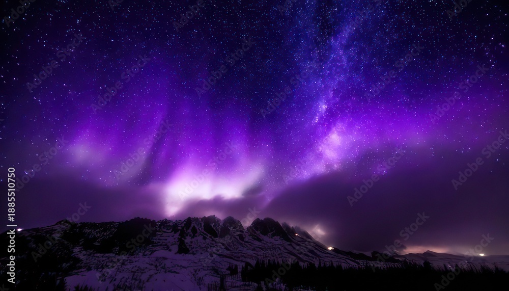 Fototapeta premium Majestic Aurora Borealis Display Over Snow-Capped Mountains Under Starry Night Sky.