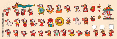 Set of Cute Cartoon Horse for Chinese Lunar New Year