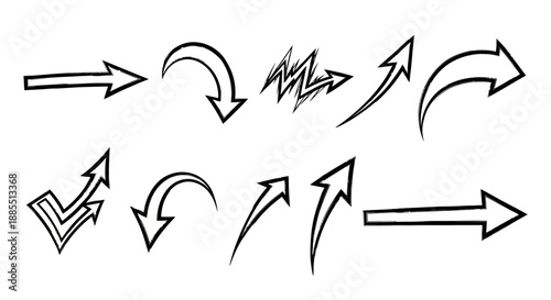 A versatile collection of hand-drawn sketch arrows, featuring various styles and directional pointers ideal for graphic design projects, user interface elements, and creative illustrations