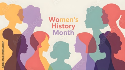 Celebrating women's history month with a diverse array of colorful female silhouettes