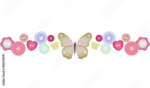 Butterfly made of colorful buttons, cute handmade style illustration