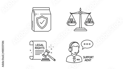 Legal Support Icons Set Justice Protection.